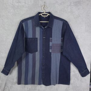 Vintage Marithe Francois Girbaud denim patchwork Button Up Shirt 3XL Long Sleeve